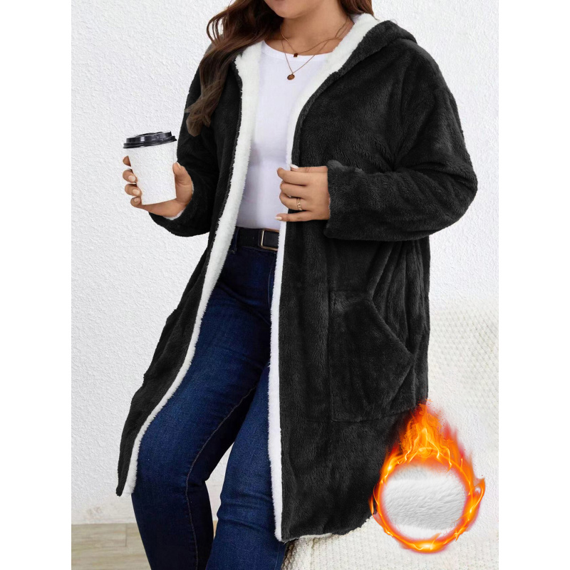Longline Cardigan Knit - Cardigan Lungo con Cappuccio in Pile