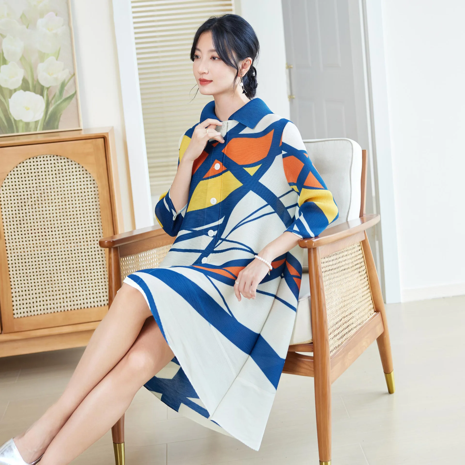 Longline Cardigan Knit - Abito Plissettato Stile Miyake per Donna,