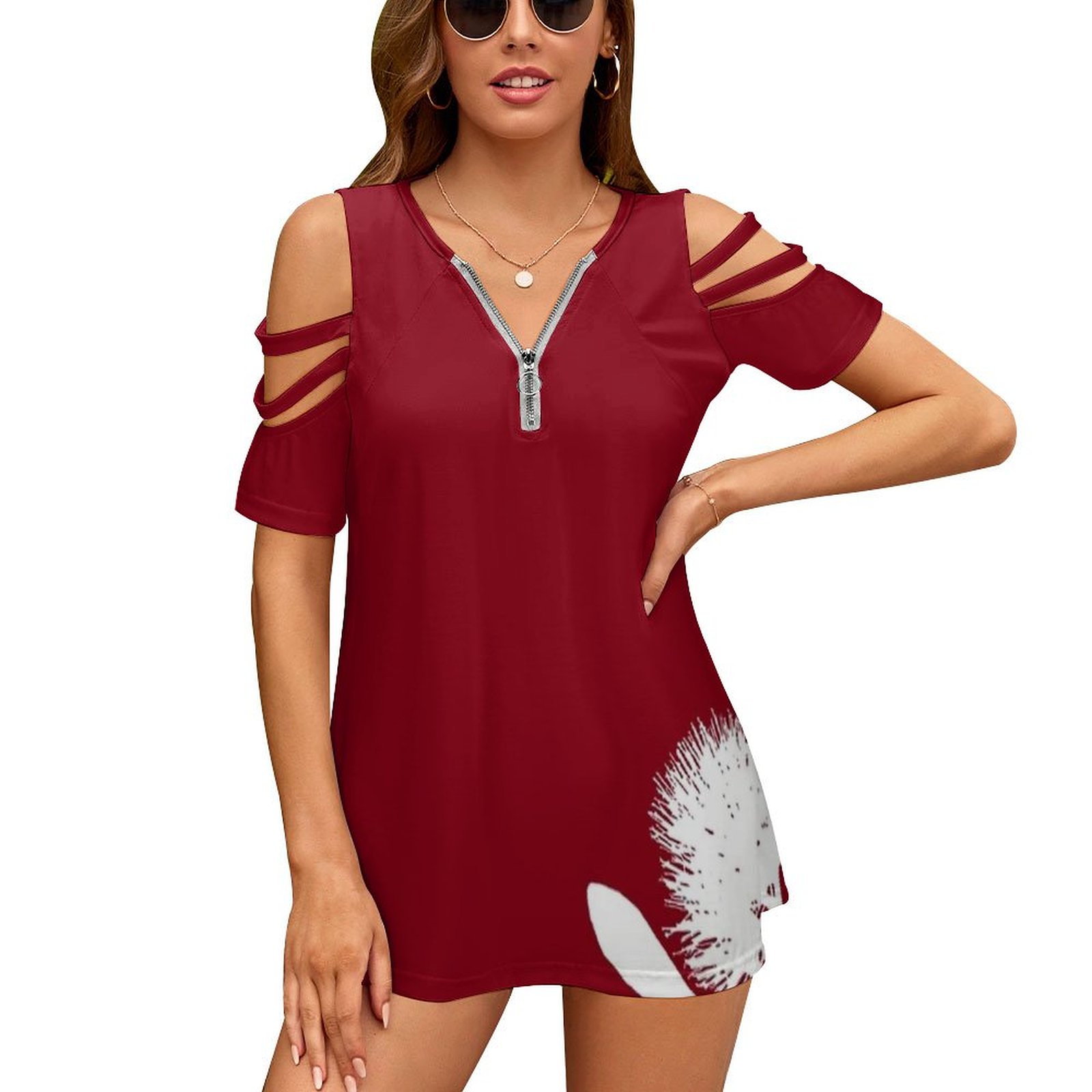 Women Fashion Nz - Pohutukawa-Bianco su rosso Donna Cerniera Sexy