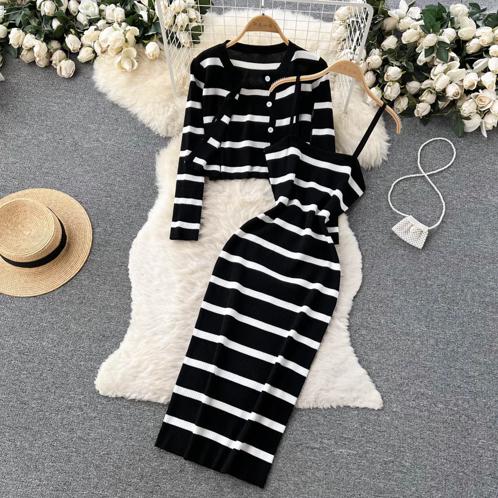 Longline Cardigan Knit - Abito coreano con cinturino per spaghetti