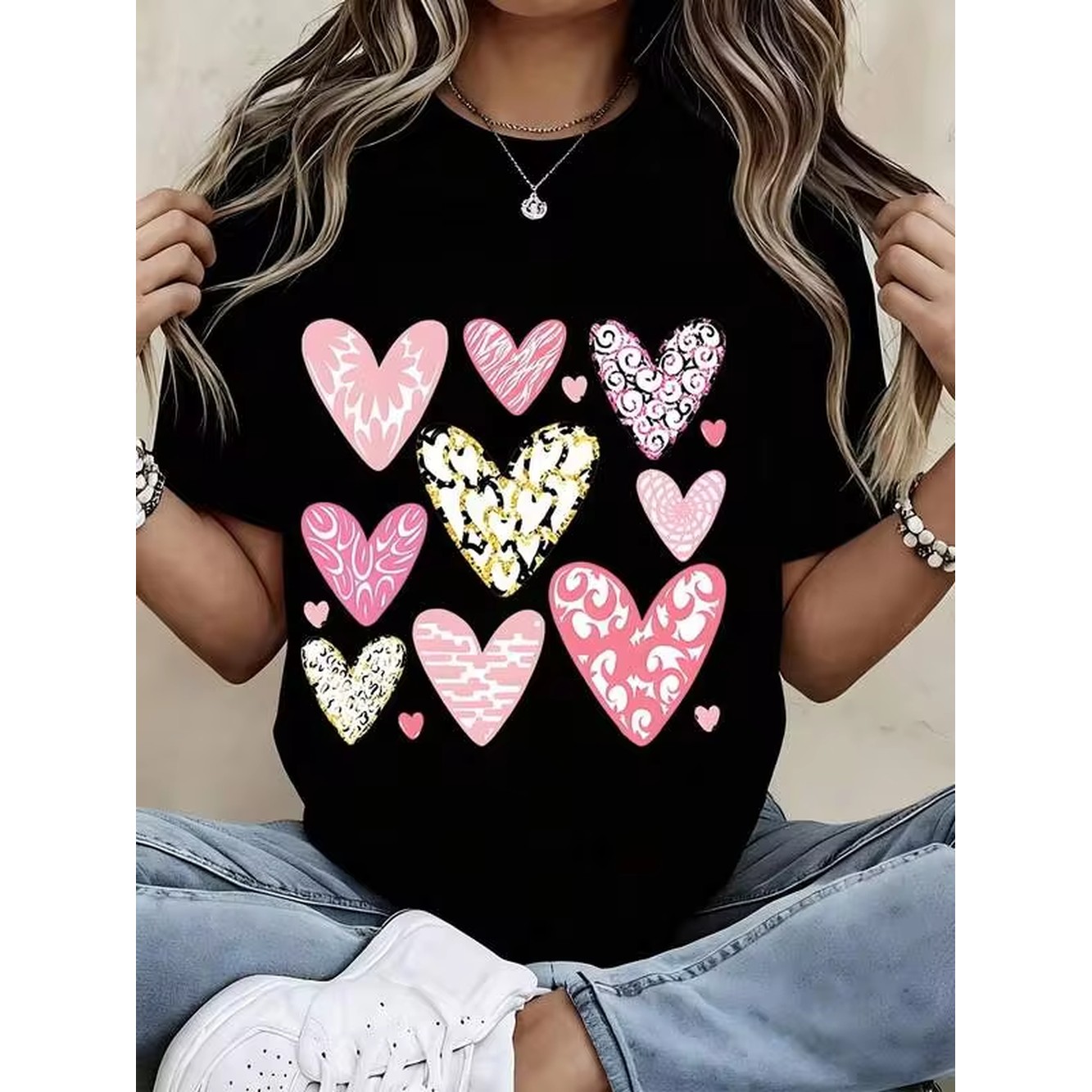 Women'S Fashion Graphic Tees - Maglietta nera da donna con stampa