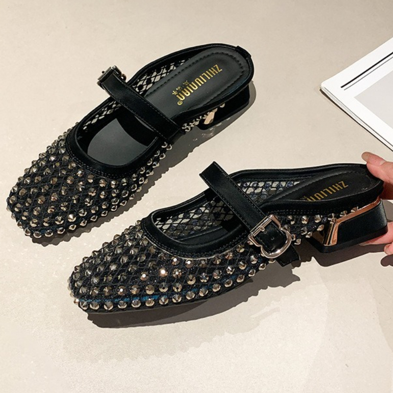 Women'S Fashion Sandals - Pantofole con tacco grosso con strass
