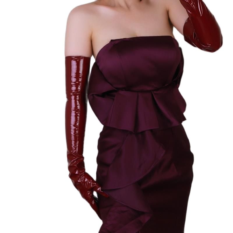 Women Fashion Over 60 - Guanti in Pelle Verniciata Extra Lunghi