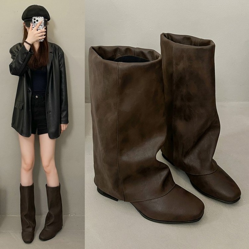 Women'S Fashion Knee High Boots - Nuovi Stivali Vintage con Punta Quadrata