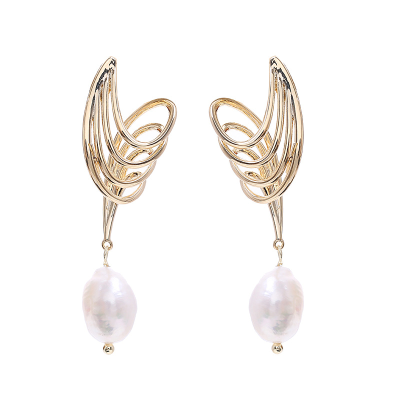 Women Fashion Nz - Orecchini di perle irregolari e geometrici,