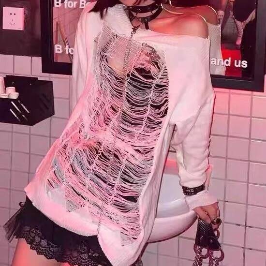 Off Shoulder Top - Maglione da ragazza Harajuku Spicy Y2K