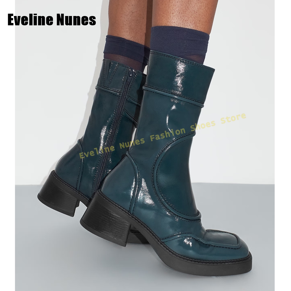 Women'S Fashion Knee High Boots - Stivali moda punta quadrata blu scuro