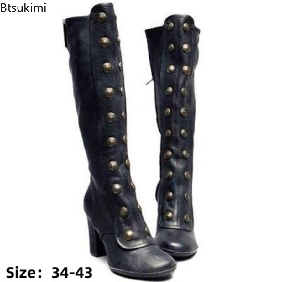 Stivali Neri Retrò con Borchie - Women'S Fashion Knee High Boots recensione e prezzo